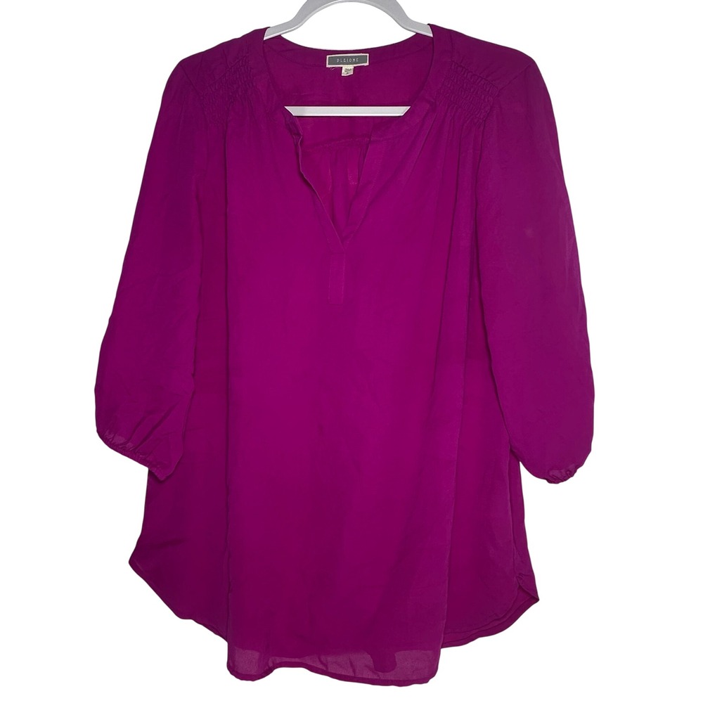 Pleione Womens Magenta Purple Split Neck 3/4 Sleeve Tunic Top WAQ511303 Size M